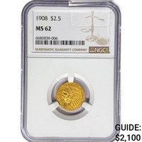 1908 $2.50 Gold Quarter Eagle NGC MS62