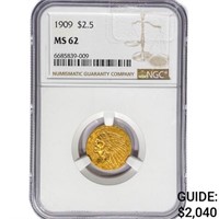 1909 $2.50 Gold Quarter Eagle NGC MS62