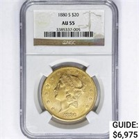 1880-S $20 Gold Double Eagle NGC AU55