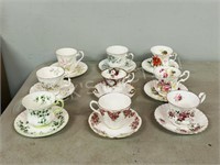 9 Royal Albert china cups & saucers - various