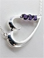 Sterling Silver Amethyst Heart Necklace