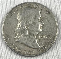 1963-D Franklin Silver Half Dollar, US 50c Coin
