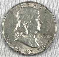 1959 Franklin Silver Half Dollar, US 50c Coin