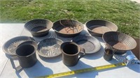 Tin Pie pans , strainers, sifters , measuring