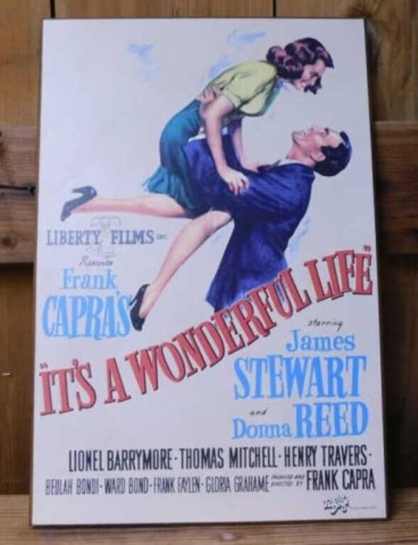 1985 It's a Wonderful Life movie poster on wood,