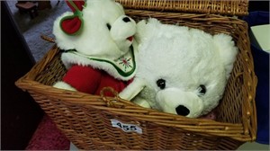 Wicker basket with stuffed animals
