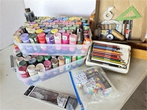2) Tote Trays of Craft Paint, Colored Pencils,