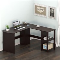 SHW L-Shaped Home Office Wood Corner Desk Espresso