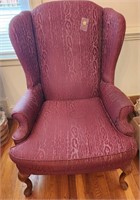 Burgundy Queen Anne Wingback chair