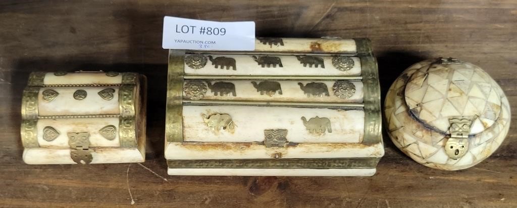 3 PC. IVORY-COLORED WOOD TRINKET BOXES
