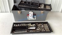 GREY TOOL BOX AND CONTENTS, CRAFTSMAN 1/4, 3/8