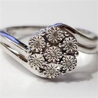 $14 Silver 7 Diamonds Ring