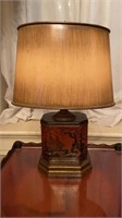 Vintage tea tin box lamp, small table lamp with