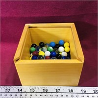 Wooden Box Of Vintage Marbles