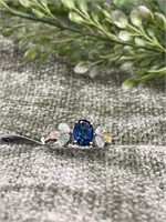 Sterling Blue Sapphire Stone Teardrop Gem Ring