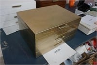 brushed fake brass jewellery box-2-drawers & lid