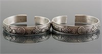 Pair Chinese Silver Happiness Bracelet Zu Yin Mark