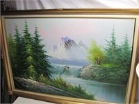 Signed Waterfall/Mountain Oil Painting