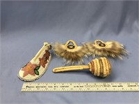 Lot with a pair of grass dance fans with wolf trim