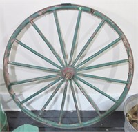Green wooden spoke wheel, 45" across