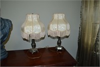 Set of Bronze lamps w Victorian Shades 21"
