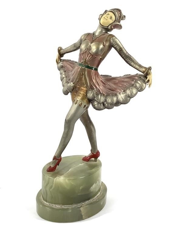 Painted Deco Ballerina w Ivorine Face, Hands 10.5"