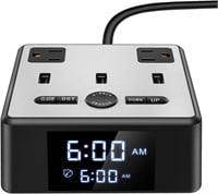 NEW $42 LED Alarm Clock w/3 USB Ports & Outlets