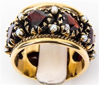 Jewelry 14kt Yellow Gold Garnet & Pearl Heart Ring