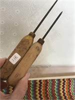 2 Vintage Wooden Handled Ice Picks