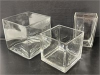 Trio of square glass vases