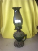 Antique Green Glass & Globe Oil Lamp