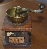 Vtg Miniature Dollhouse Coffee Grinder Brass/Wood