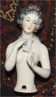 Antique Sitzendorfer Porcelain Half Doll Brush Top
