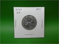 1951  Canadian .800 Silver Quarter V F 20 High