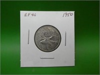 1950  Canadian .800 Silver Quarter  E F 40