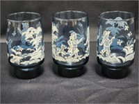 (3) VINTAGE LIBBEY MARY GREGORY BLUE DRINKING...