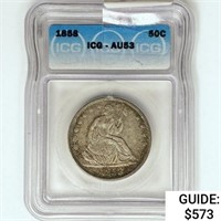 1858 Seated Liberty Half Dollar ICG AU53