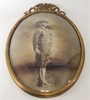 WWI SOLDIER PHOTO IN EAGLE CREST OVAL FRAME