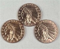 (3) 1oz Copper Indian Chief Rounds .999 Incuse