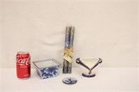 Handpainted Candle Sticks w/ Blue & White Dishes