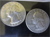 Two 1964 D Silver Quarters