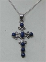 Vtg Sterling Silver & Lapis SW Cross Necklace