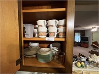 LOT OF CORELLE SAUCERS, MISC, MUGS AND PLATES