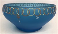 Tiffin blue glass bowl w/ enamel decoration