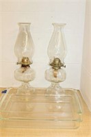 PAIR OF MATCHING OIL LAMPS AND MORE