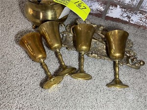 Brass looking fondu pot with goblets