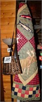 Beautiful, Northwoods quilt and large creel