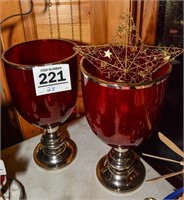 Large, bright red pair of goblet/candle holders