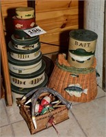 Fish decor stacking boxes, creel basket