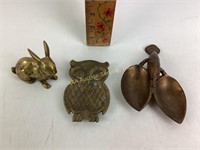 Brass owl trinket dish, rabbit & lobster trinket